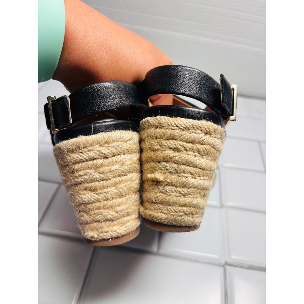 Vionic Tulum Vero Espadrilles Wedge Sandals Black Leather Jute Size 8 - Picture 9 of 13